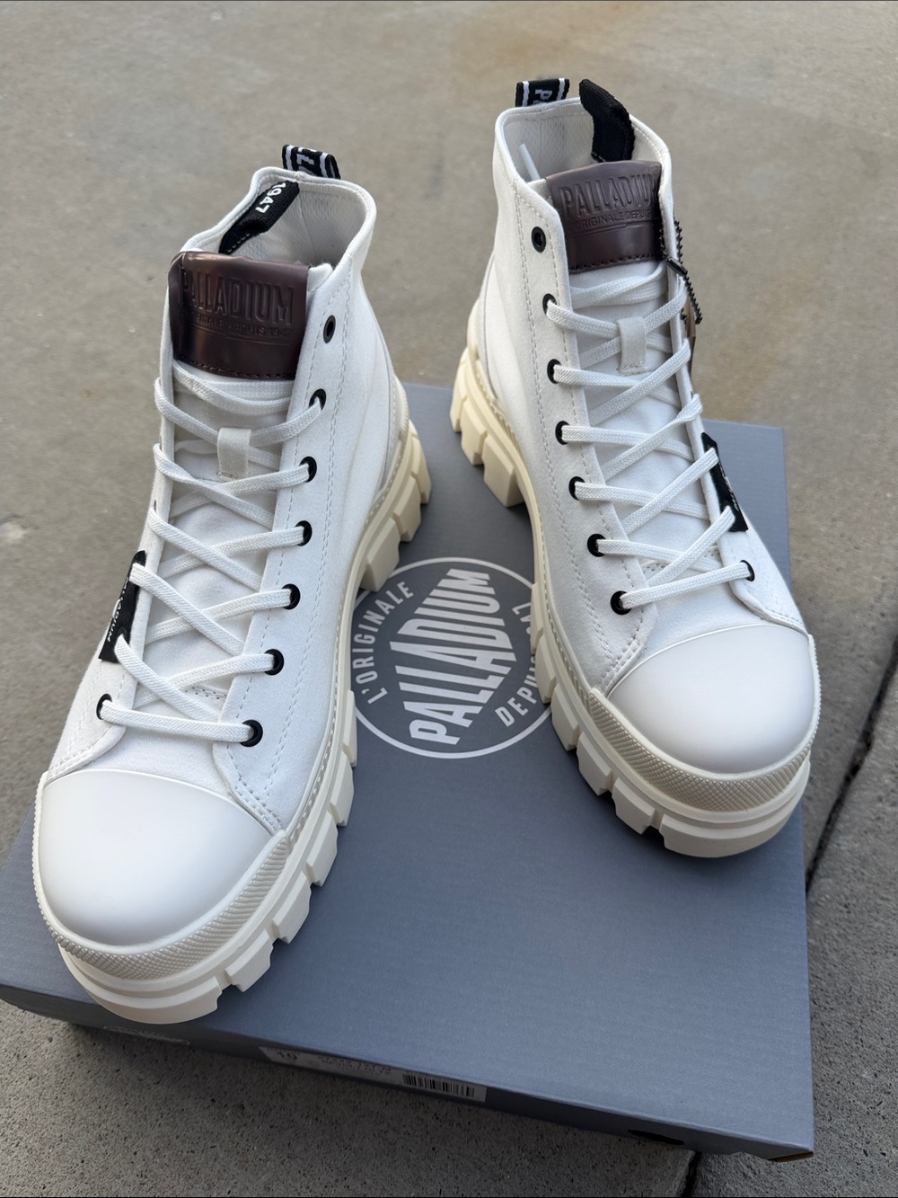 Women's Palladium White Lace-Up High-Top Canvas Boots with Cream Sole
